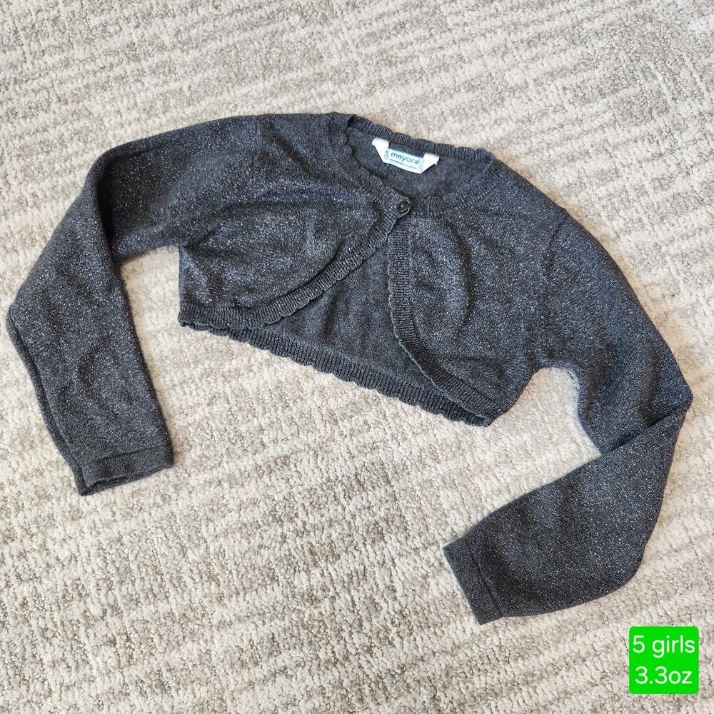 Mayoral girl's shrug bolero sweater gray silver size 5